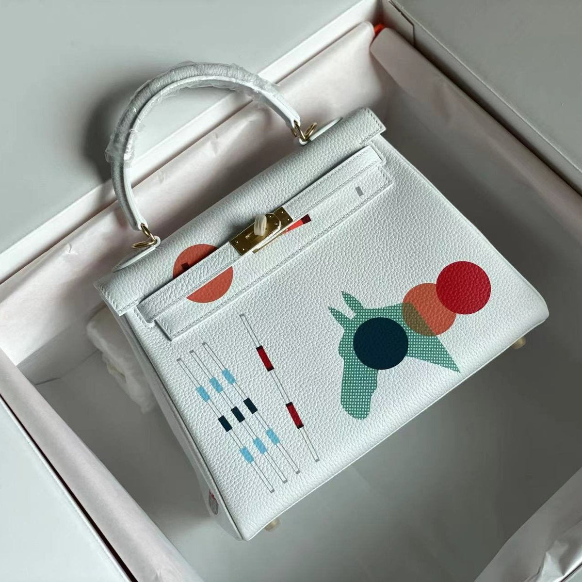 BIRKIN 25 BAG IN WHITE CALFSKIN WITH COLORFUL STICKER