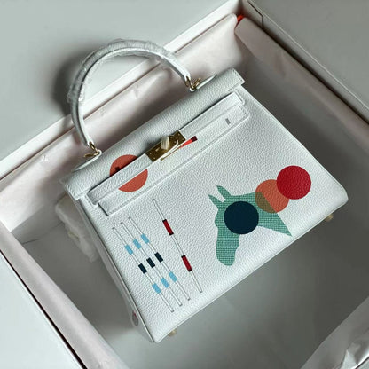 BIRKIN 25 BAG IN WHITE CALFSKIN WITH COLORFUL STICKER