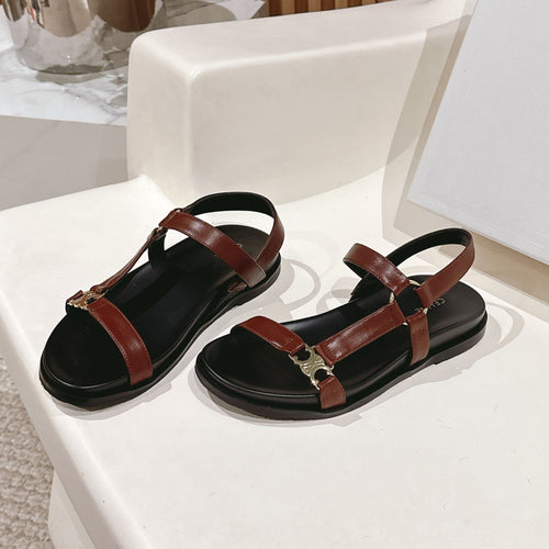 MAUD SANDAL WITH TRIOMPHE IN RUST BROWN CALFSKIN