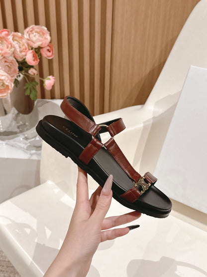 MAUD SANDAL WITH TRIOMPHE IN RUST BROWN CALFSKIN