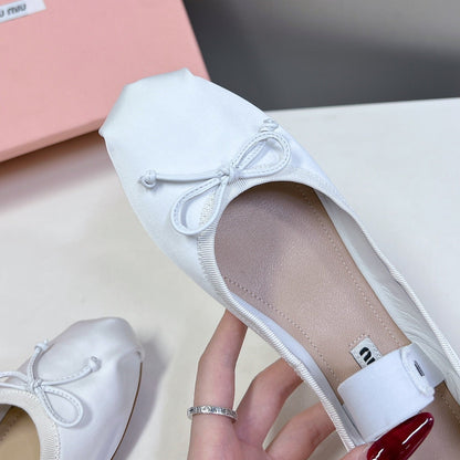 BALLET FLAT SHOES WHITE GLOSSY SHEEPSKIN