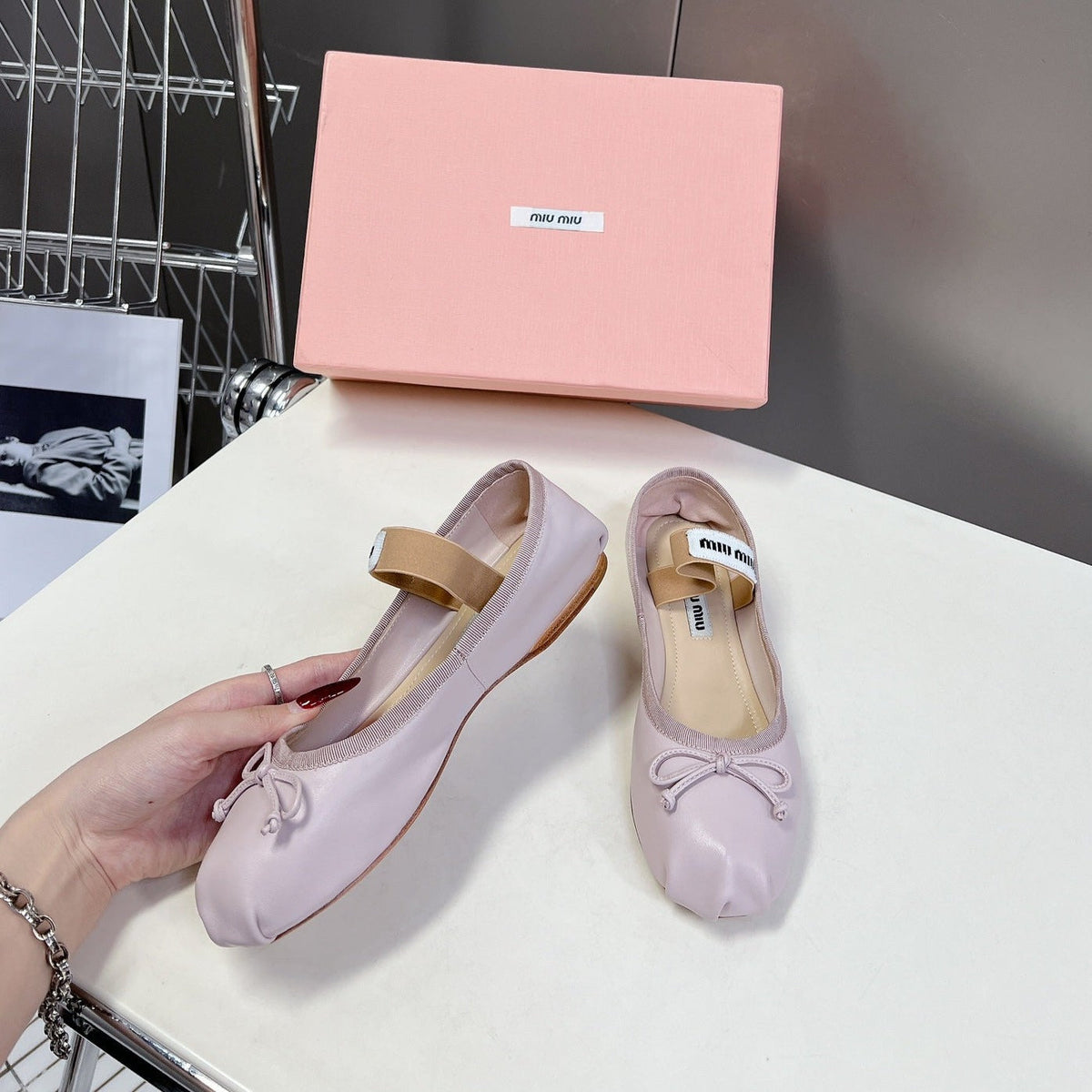 BALLET FLAT SHOES PASTEL PINK SHEEPSKIN