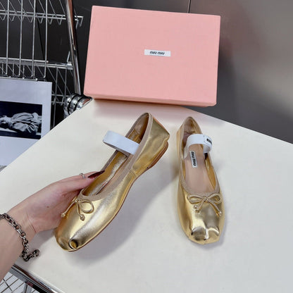 BALLET FLAT SHOES METALLIC GOLD SHEEPSKIN