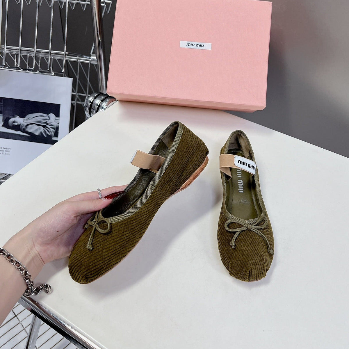 BALLET FLAT SHOES DARK OLIVE COLOR SHEEPSKIN