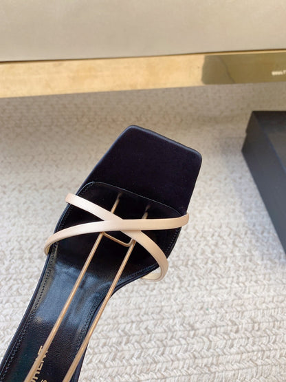 LIZA SANDALS IN BLACK AND NUDE SILK