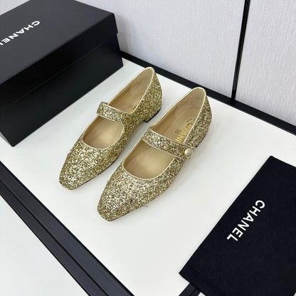 MARY JANE GLITTER GOLDEN CALFSKIN