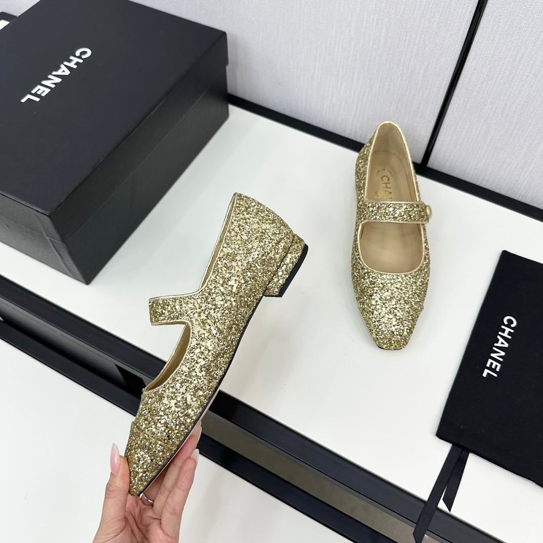 MARY JANE GLITTER GOLDEN CALFSKIN