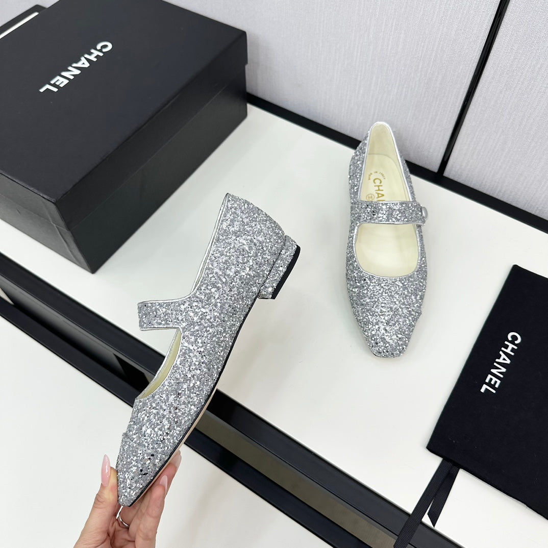 MARY JANE GLITTER SILVER CALFSKIN