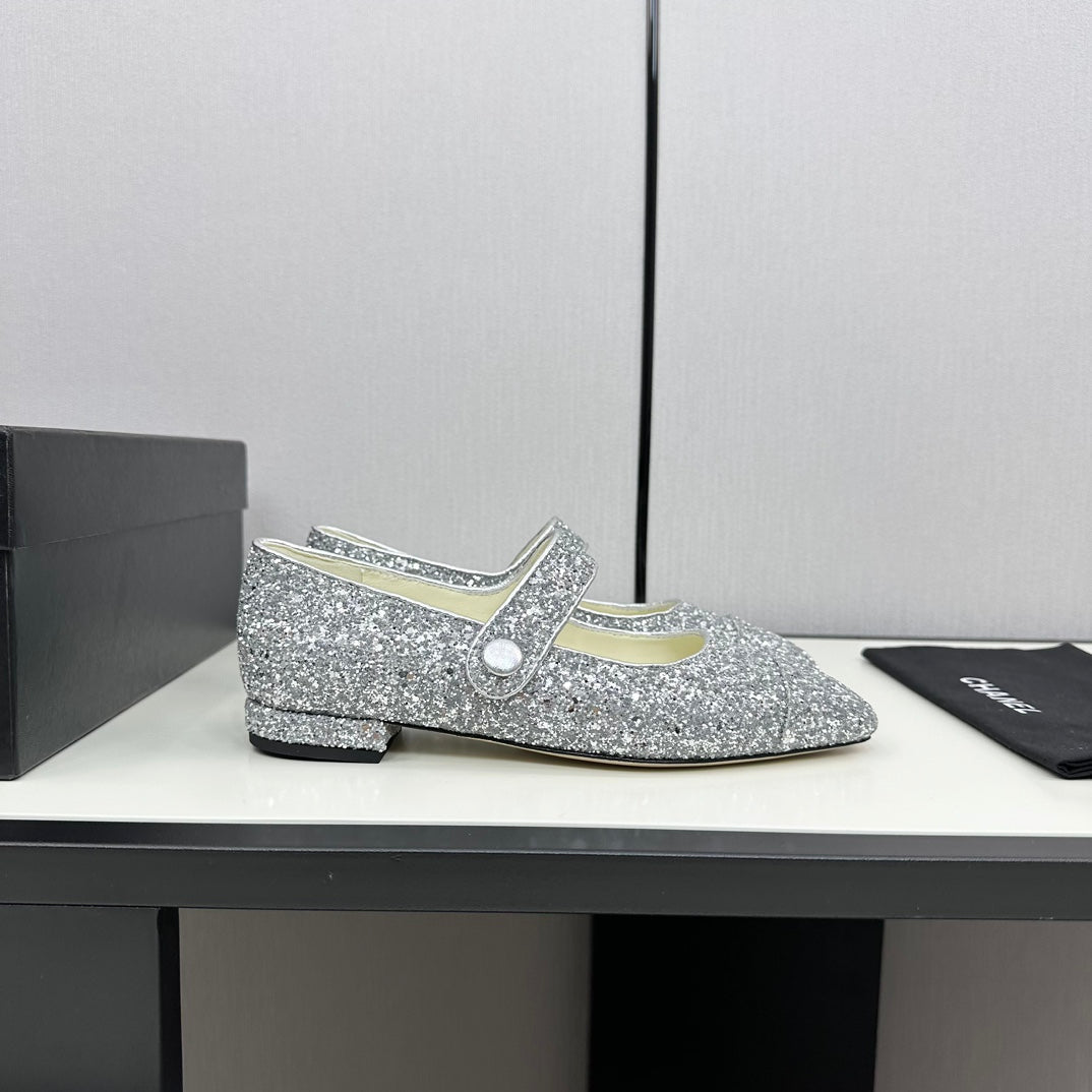 MARY JANE GLITTER SILVER CALFSKIN