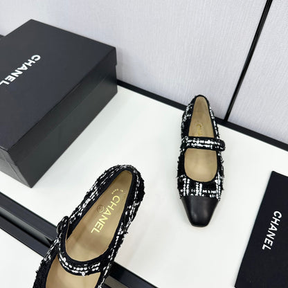 MARY JANE BLACK MIX WHITE TWEED AND CALFSKIN