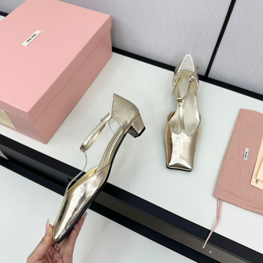 BALLET SANDAL METALLIC GOLD LAMBSKIN WITH T-STRAP