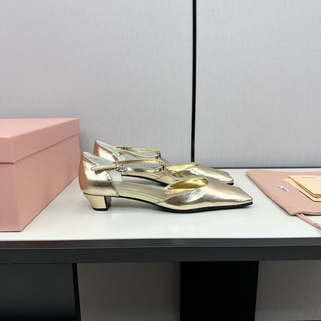 BALLET SANDAL METALLIC GOLD LAMBSKIN WITH T-STRAP