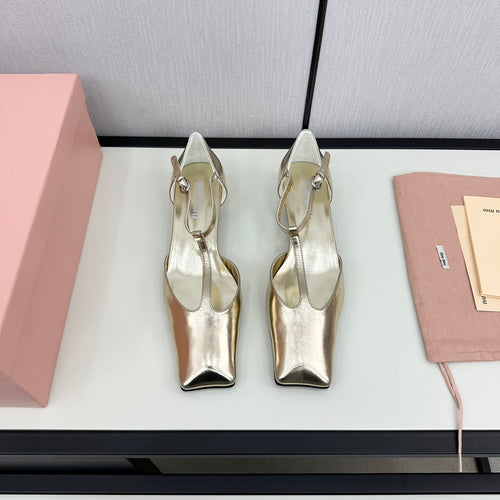 BALLET SANDAL METALLIC GOLD LAMBSKIN WITH T-STRAP