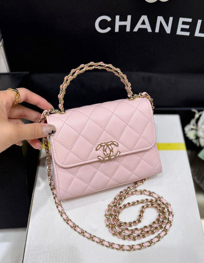 CHANEL 25S Double C Logo Diamond Shiny Calfskin
