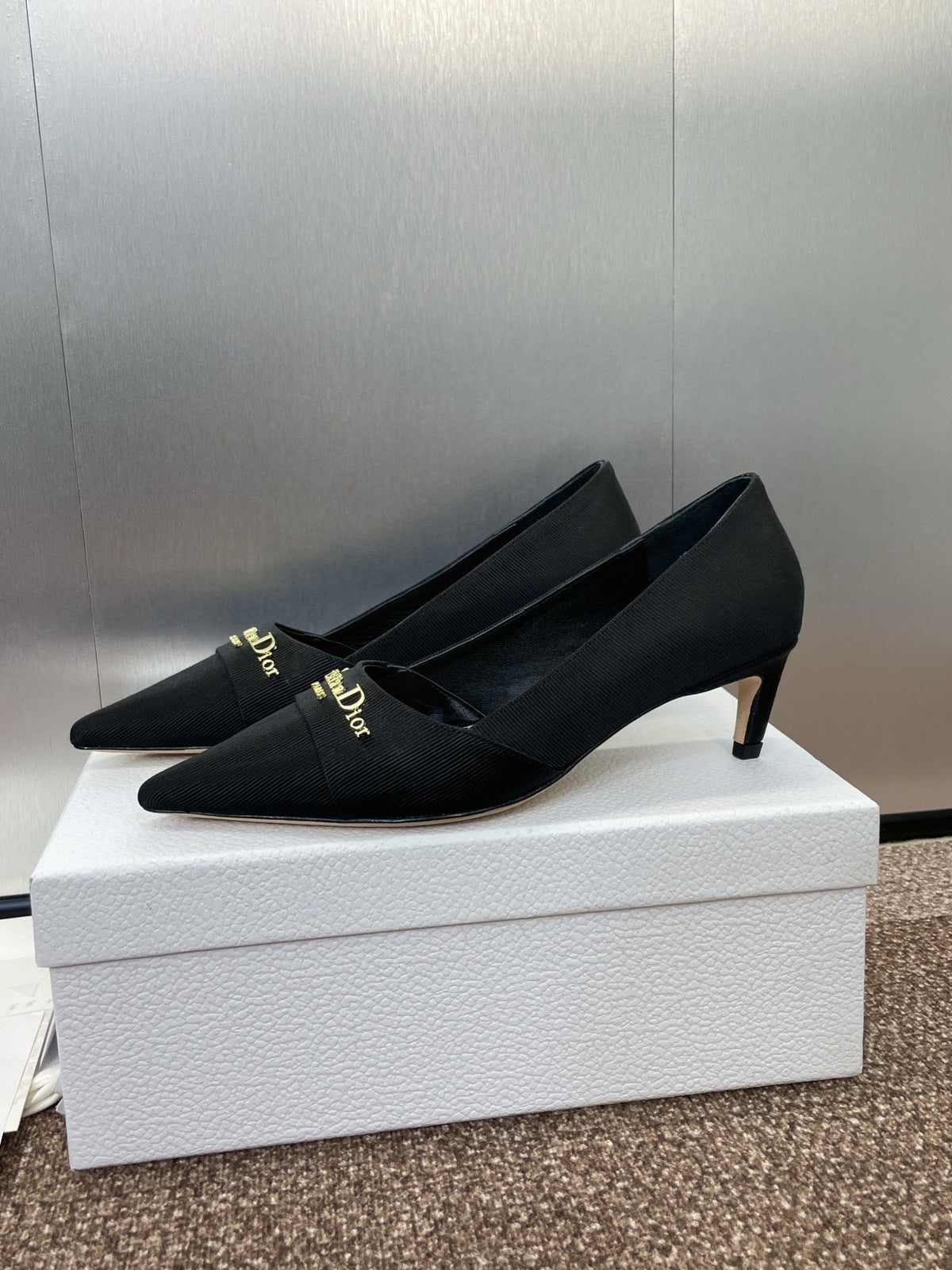 MY DD 25S HIGH HEEL 55MM IN BLACK FABRIC GOLD LOGO