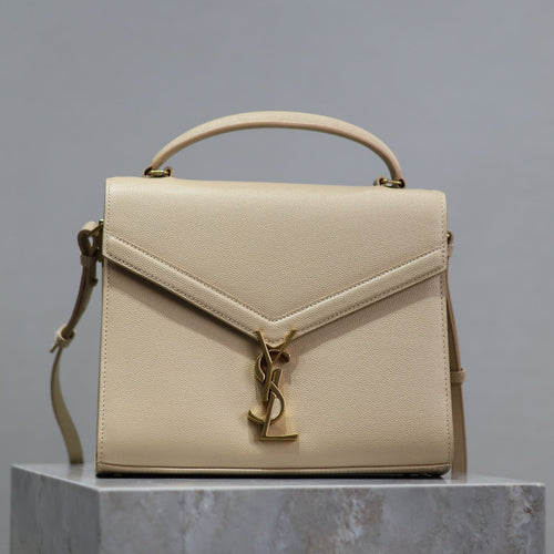 YSL CASSANDRA TOP HANDLE BAG MEDIUM IN BEIGE CALFSKIN GOLD HARDWARE