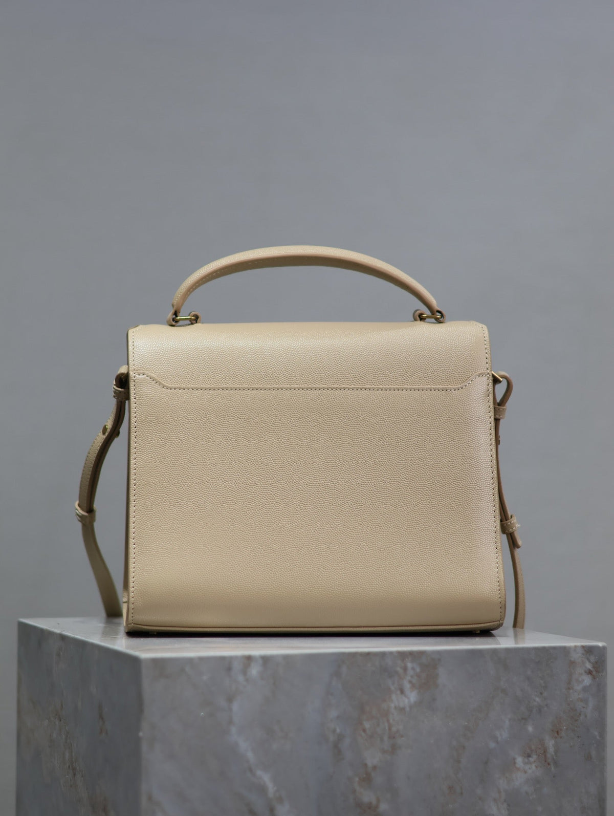 YSL CASSANDRA TOP HANDLE BAG MEDIUM IN BEIGE CALFSKIN GOLD HARDWARE