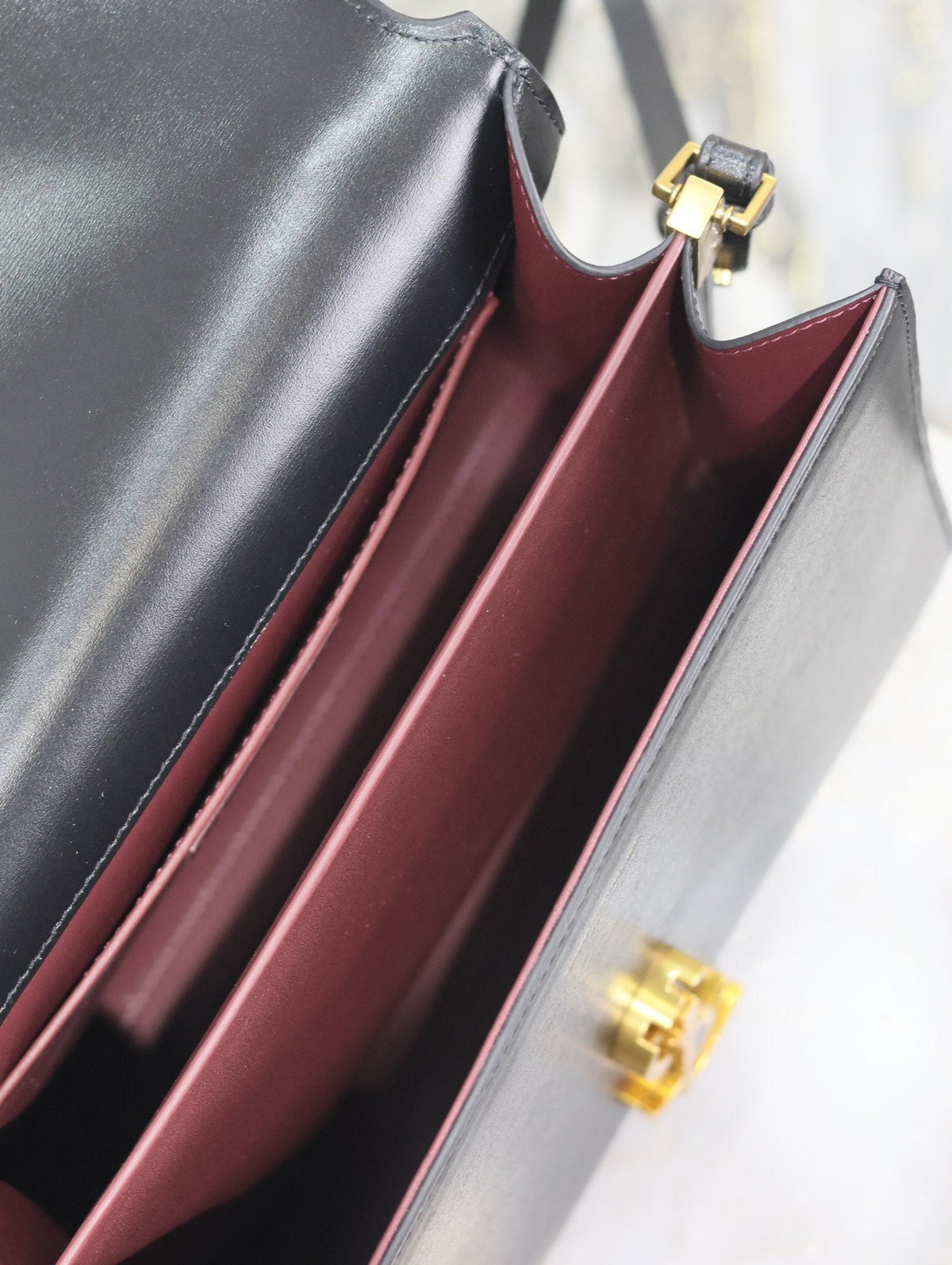 YSL CASSANDRA TOP HANDLE BAG MEDIUM BLACK SMOOTH LAMBSKIN GOLD HARDWARE