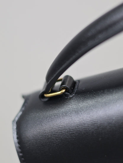 YSL CASSANDRA TOP HANDLE BAG MEDIUM BLACK SMOOTH LAMBSKIN GOLD HARDWARE