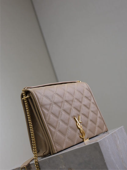 BECKY 25 IN MEDIUM BROWN QUILTED LAMBSKIN GOLD HARDWARE