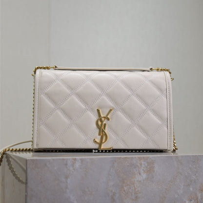 BECKY 22 IN WHITE QUILTED LAMBSKIN GOLD HARDWARE