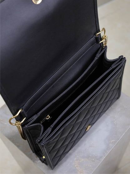 BECKY 26 IN BLACK QUILTED LAMBSKIN GOLD HARDWARE