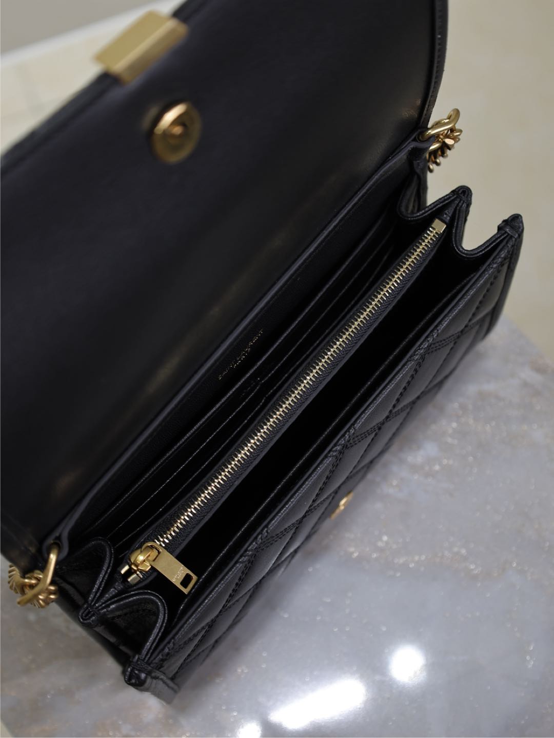 BECKY 22 IN BLACK QUILTED LAMBSKIN GOLD HARDWARE
