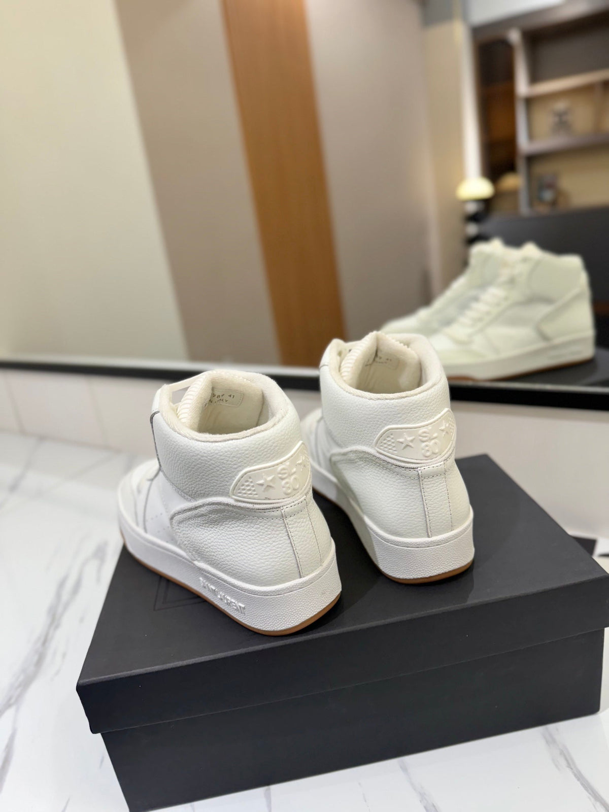 MID-TOP SNEAKERS IN WHITE PERFORATED LAMBSKIN