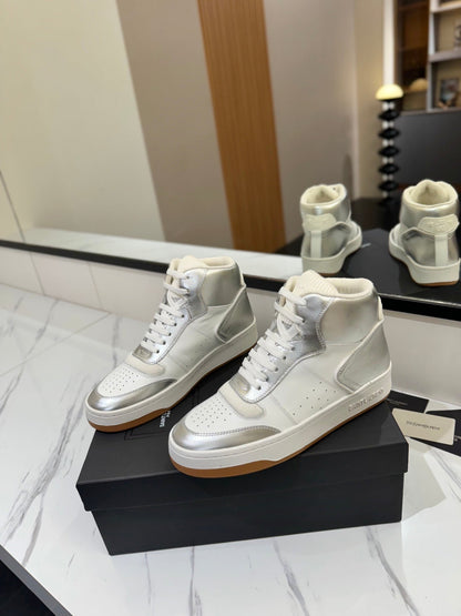 MID-TOP SNEAKERS IN SILVER MIX WHITE LAMBSKIN
