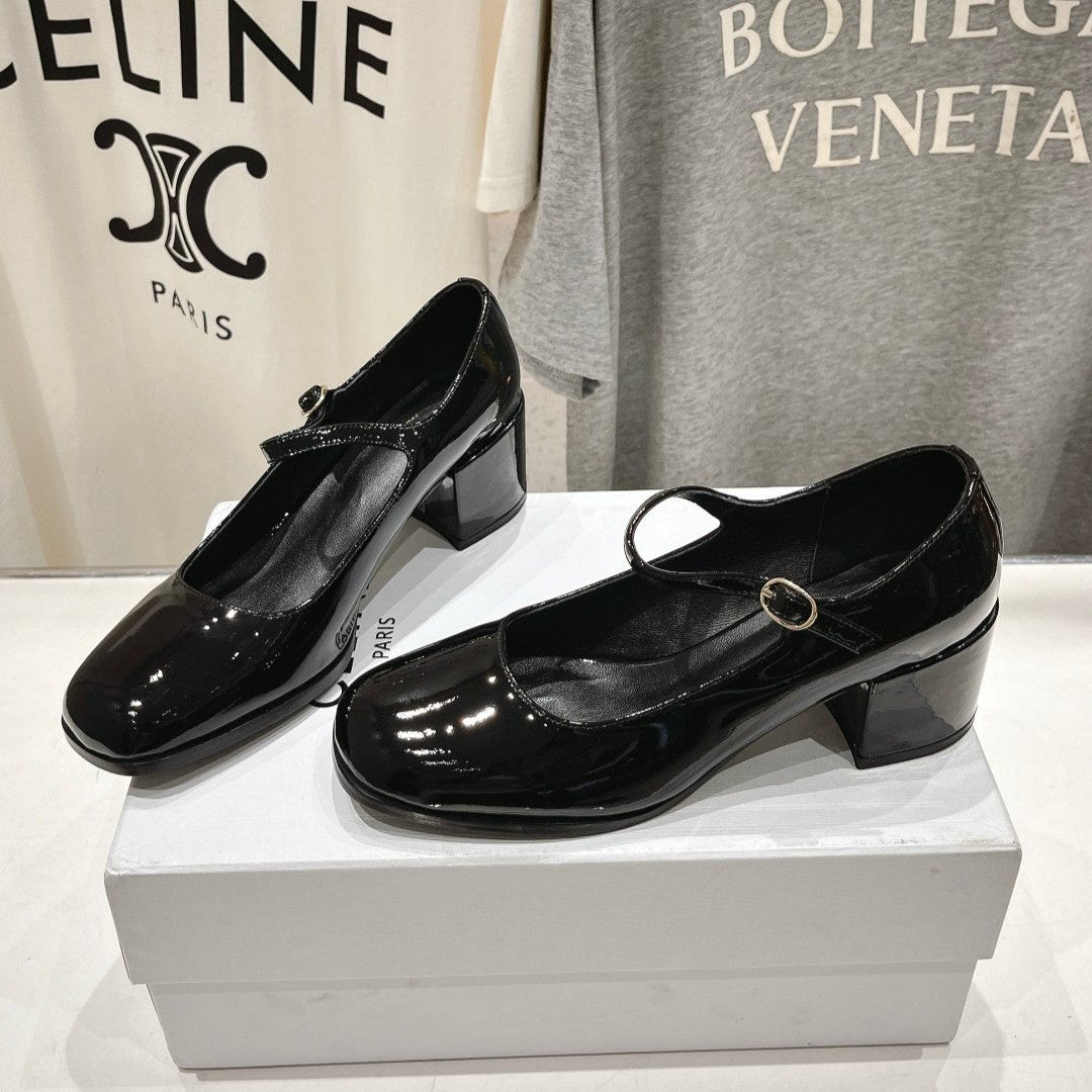 MEDIUM - HEEL MARY JANE SHOES IN BLACK GLOSSY CALFSKIN