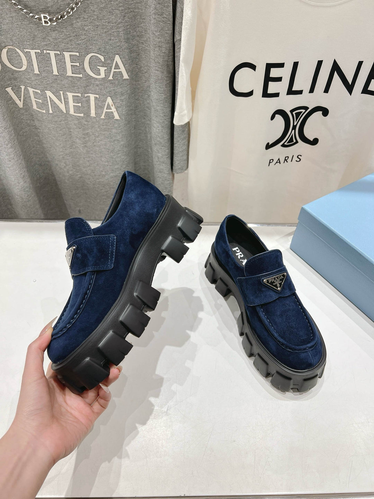 MONOLITH LOAFERS IN NAVY BLUE SUEDE