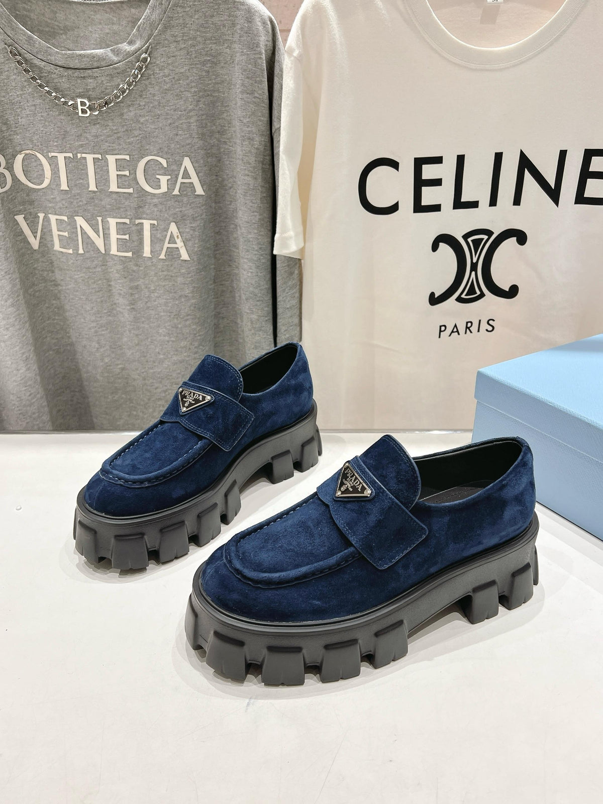MONOLITH LOAFERS IN NAVY BLUE SUEDE