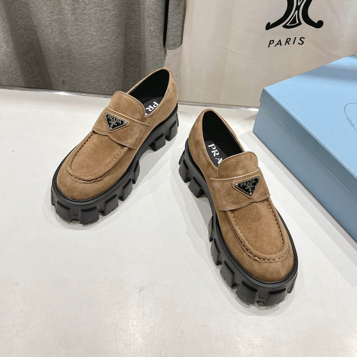 MONOLITH LOAFERS IN CAMEL BEIGE SUEDE