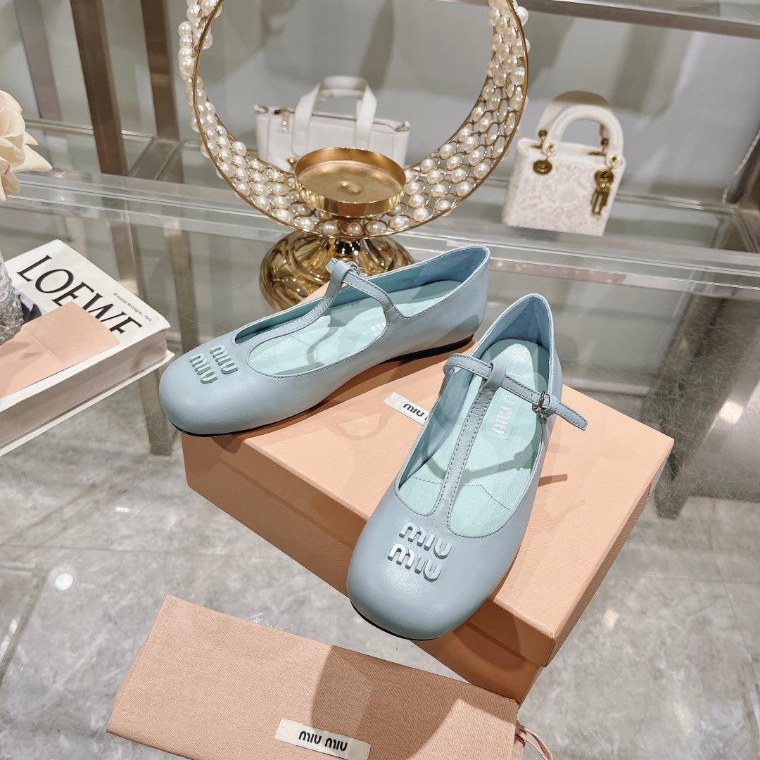 MARY JANE SANDAL PASTEL BLUE WITH T - STRAP SHEEPSKIN
