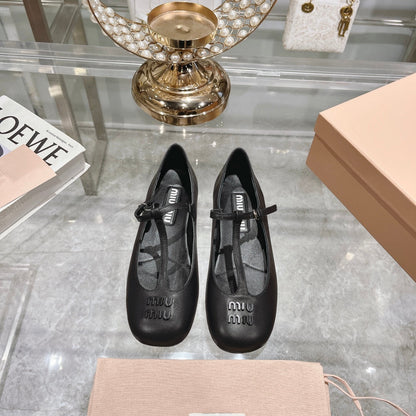 MARY JANE SANDAL BLACK WITH T - STRAP SHEEPSKIN