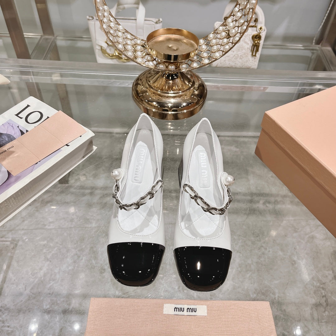 MARY JANE SANDAL CAP TOE WHITE SHEEPSKIN - HIGH HEEL