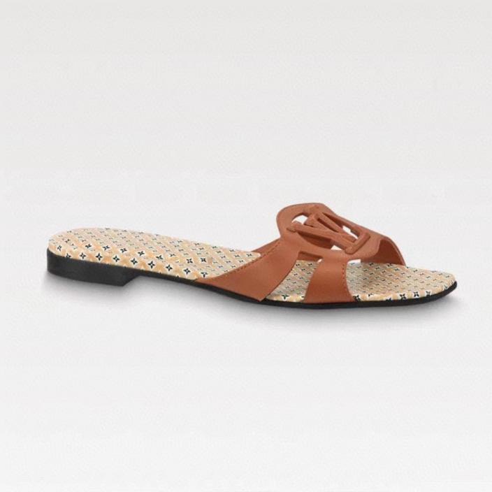 LV WOMEN ISOLA FLAT MULE IN CINNAMON BROWN SHEEPSKIN