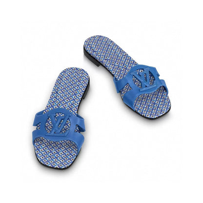 LV WOMEN ISOLA FLAT MULE IN COBALT BLUE SHEEPSKIN