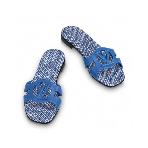 LV WOMEN ISOLA FLAT MULE IN COBALT BLUE SHEEPSKIN