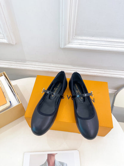 LV WOMEN ROMY FLAT BALLERINA IN BLACK METALLIC LAMBSKIN