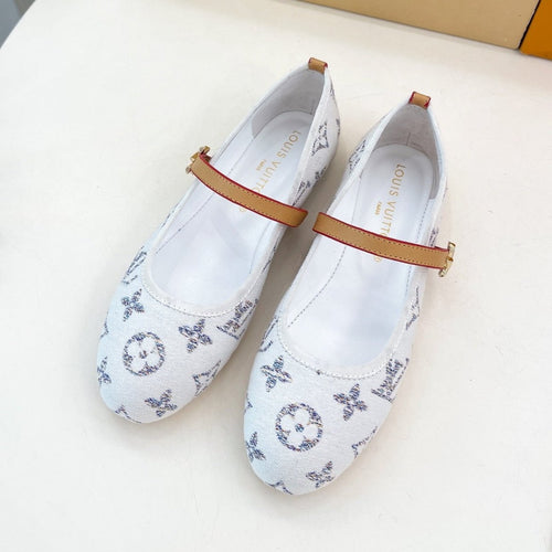LV WOMEN ROMY FLAT BALLERINA IN WHITE MONOGRAM JACQUARD