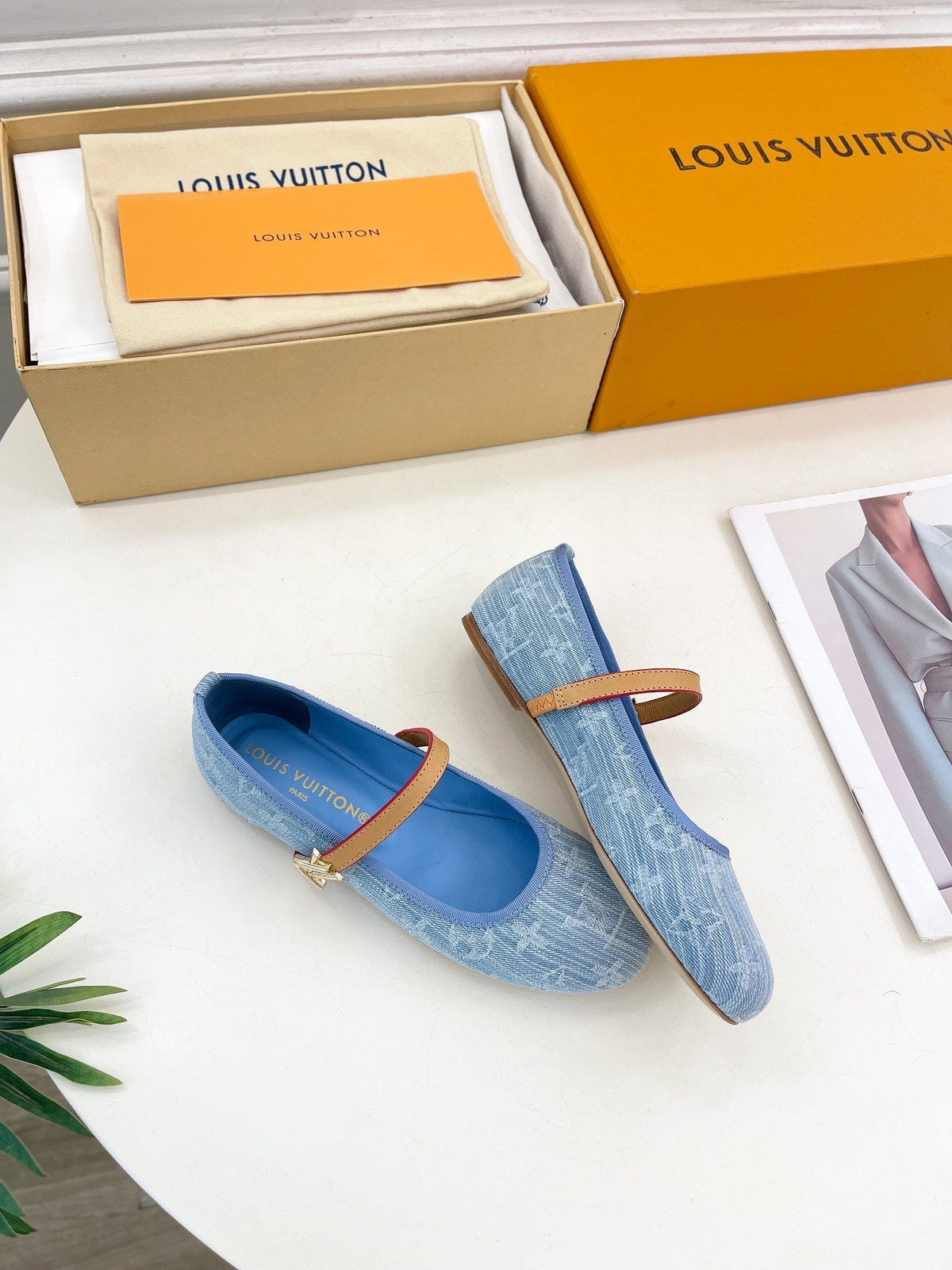 LV WOMEN ROMY FLAT BALLERINA IN LIGHT BLUE MONOGRAM DENIM