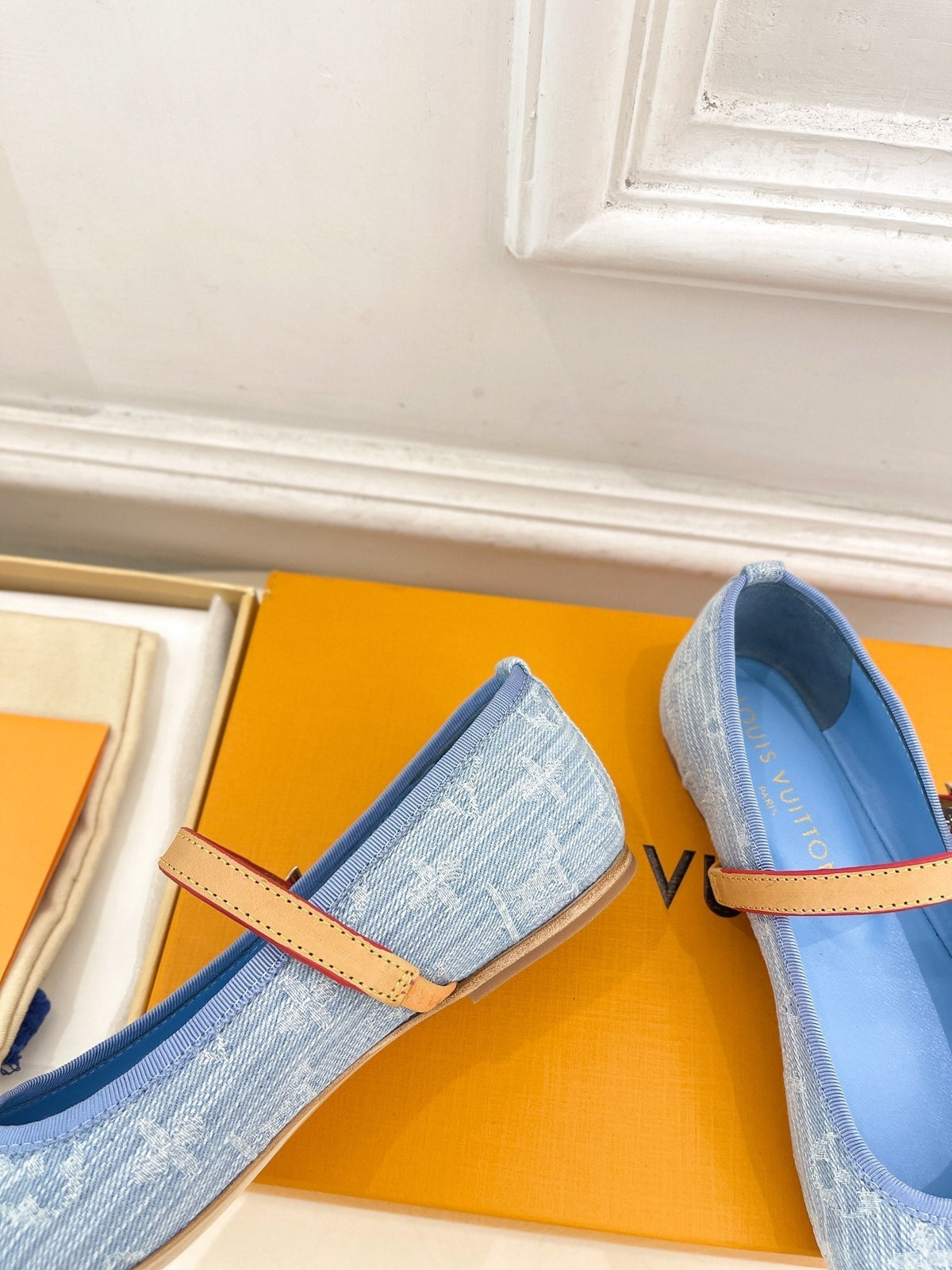 LV WOMEN ROMY FLAT BALLERINA IN LIGHT BLUE MONOGRAM DENIM