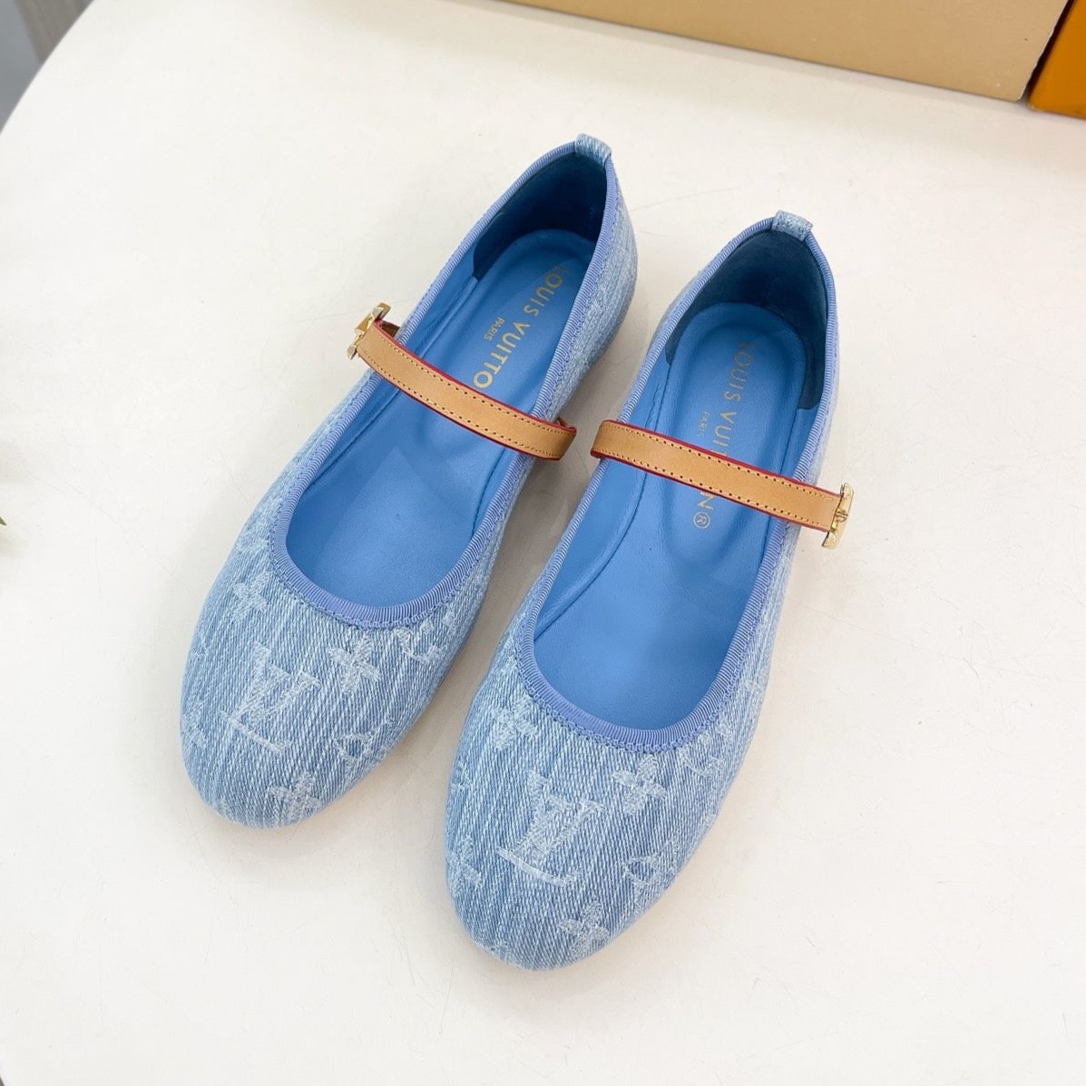 LV WOMEN ROMY FLAT BALLERINA IN LIGHT BLUE MONOGRAM DENIM