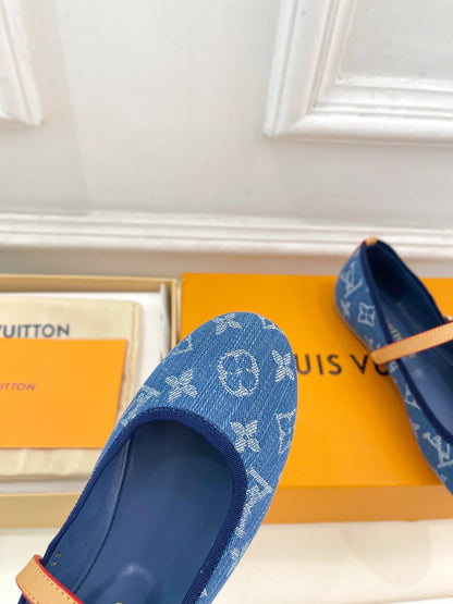 LV WOMEN ROMY FLAT BALLERINA IN NAVY BLUE MONOGRAM DENIM