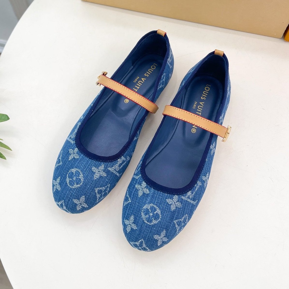 LV WOMEN ROMY FLAT BALLERINA IN NAVY BLUE MONOGRAM DENIM
