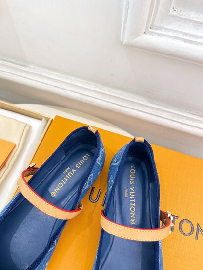 LV WOMEN ROMY FLAT BALLERINA IN NAVY BLUE MONOGRAM DENIM