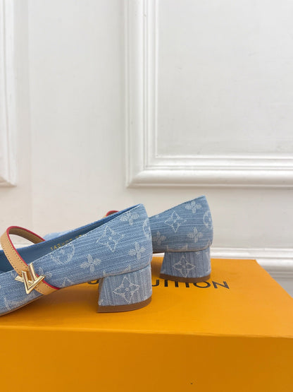 LV WOMEN ROMY HIGH BALLERINA IN LIGHT BLUE MONOGRAM DENIM