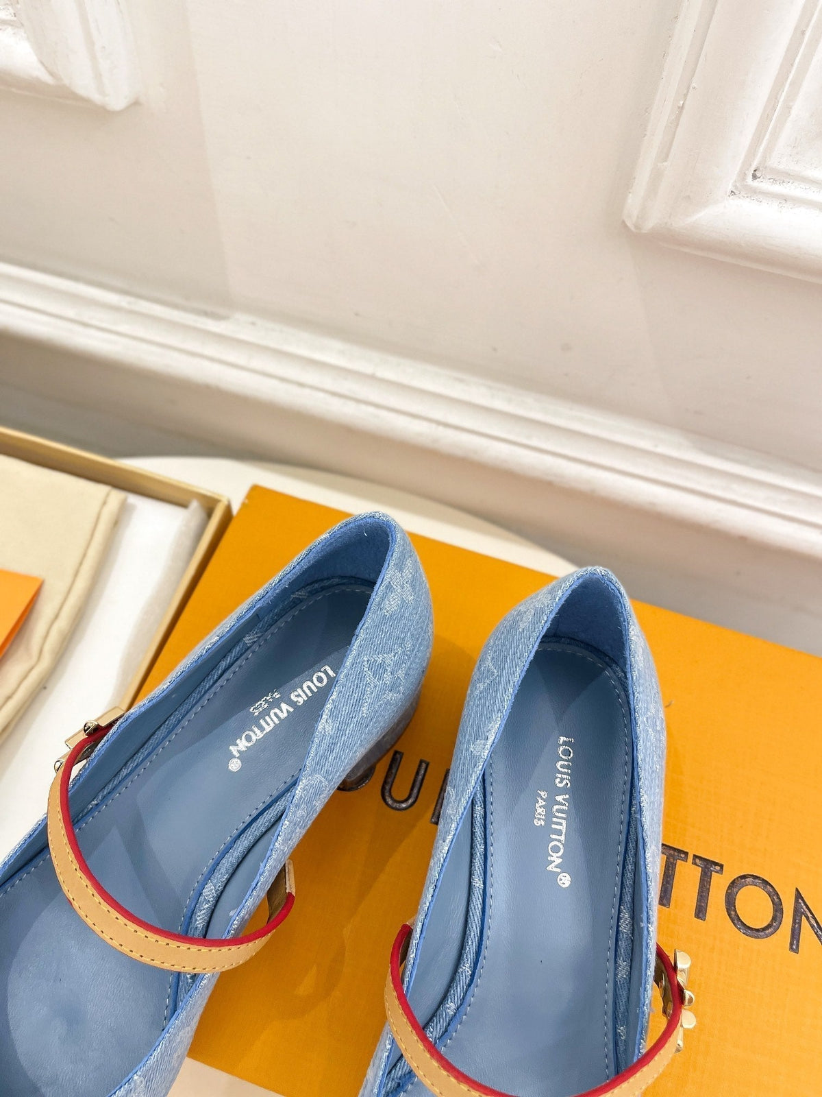 LV WOMEN ROMY HIGH BALLERINA IN LIGHT BLUE MONOGRAM DENIM