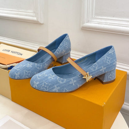 LV WOMEN ROMY HIGH BALLERINA IN LIGHT BLUE MONOGRAM DENIM